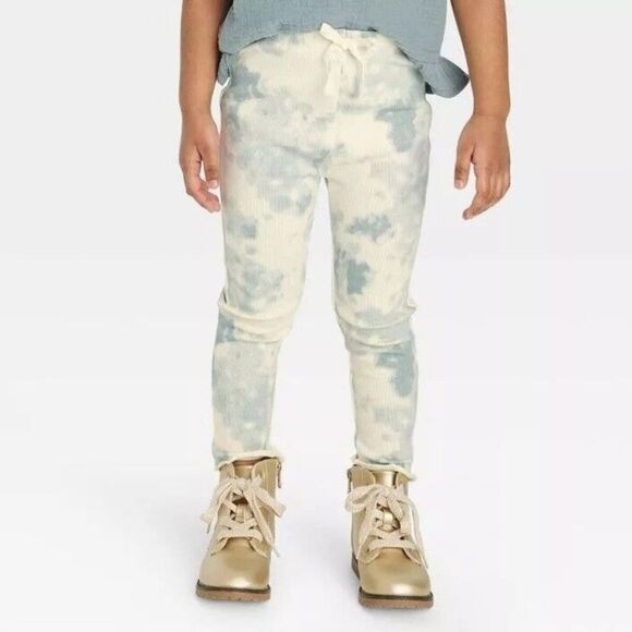 NWT Grayson Collective Girls' Size 2T Teal Blue Tie Dye Print Ribbed Leggings - Picture 1 of 7